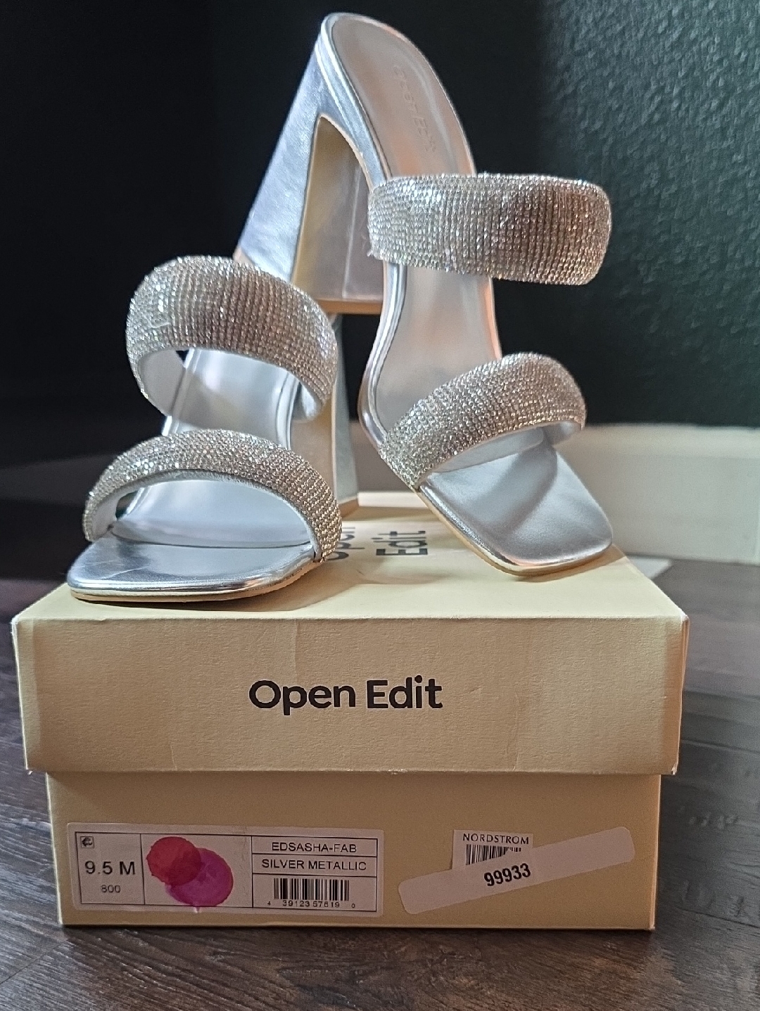 Silver Metallic Beaded TripleStrap Heels